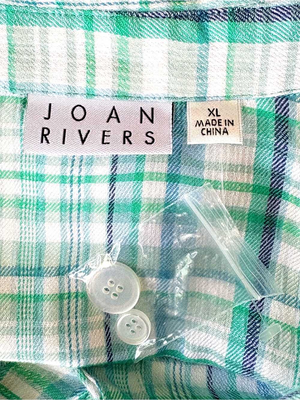 Joan Rivers Aqua Plaid Soft Puckered Roll Tab Sleeve Option Button Front Shirt - Picture 9 of 10